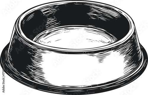 Dog bowl sketch hand drawn style simple empty pet feeder — stock vector