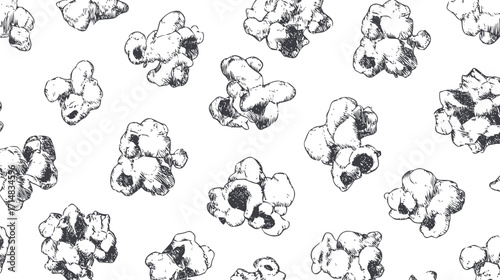 Popcorn seamless pattern sketch hand drawn style isolated on white background — stock vector