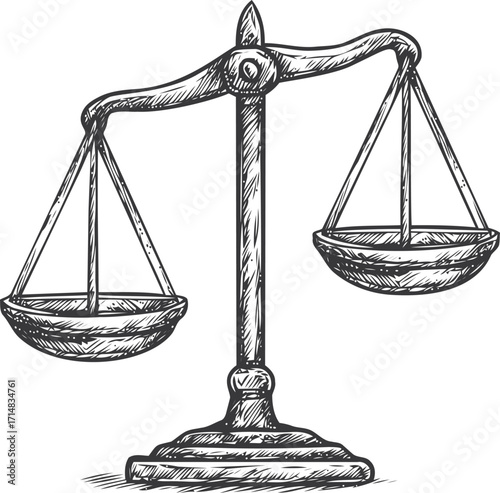 Balance scale sketch hand drawn vintage style with empty pans — stock vector