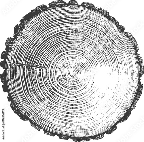 Tree trunk rings sketch, hand drawn cross section showing annual growth rings — stock vector
