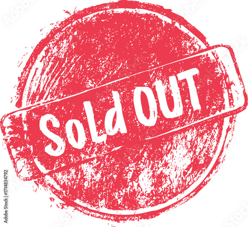 Sold out stamp sketch hand drawn red grunge round label with distressed texture — stock vector