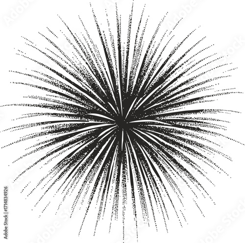 Firework burst sketch hand drawn radial explosion with dotted rays — stock vector
