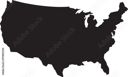 Black silhouette map of the United States of America on white background vector illustration
