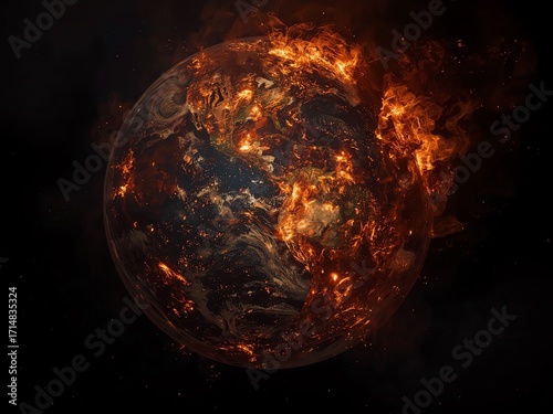 View of planet earth burning in space 3D rendering elements of this image furnished