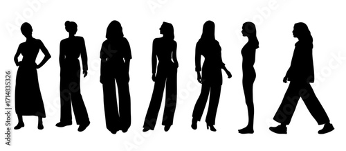 Silhouette de femmes dans diverses poses, silhouette vectorielle, parfaite pour les projets de conception, d'arrière-plan et de mode