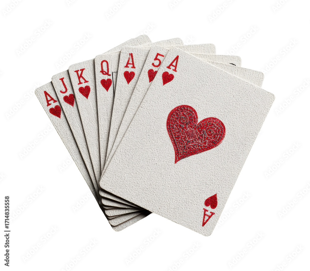 Obraz premium Card game action poker hand revealed on table surface PNG, isolated on transparent background