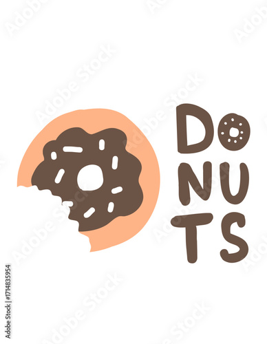 Sweet Bite: A logo close-up illustration features a delectable chocolate-frosted donut with a single bite taken out, beside the bold word DONUTS beckoning to sweetness.