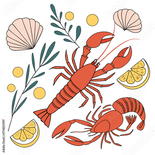 seamless pattern with shrimps