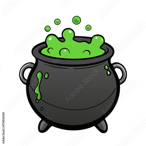 Black cauldron with bubbling green potion