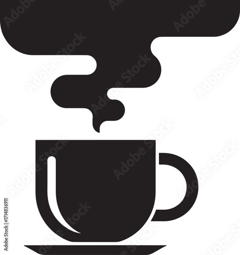 Black silhouette of a steaming coffee cup on a saucer drink beverage