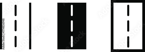 Road icon set, Road isometric intersection element set. Roadway elements isometry vector style. Stylized black road clip art on white background showcasing different perspectives.