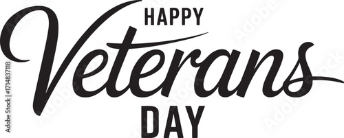 Happy Veterans Day text in bold black lettering on white typography