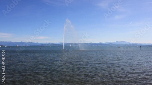 A fountain on Lake Constance. View from the Friedrichshafen embankment.A fountain on Lake Constance. View from the Friedrichshafen embankment.
