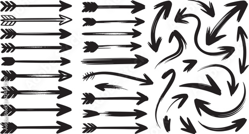Large collection of black hand drawn arrows and pointers on white background Keywords: arrow, hand