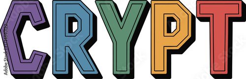 Colorful D letters spelling C R Y P T crypt text