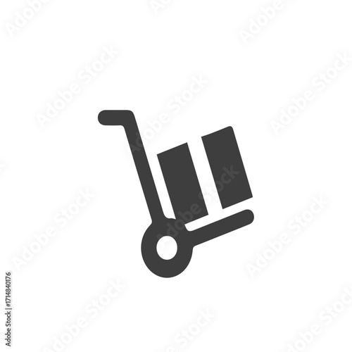 Simple flat icon of a hand truck carrying a box, representing shipping, logistics, and moving services, ideal for delivery and warehouse concepts