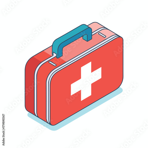 Red emergency first aid kit with a white cross icon for medical healthcare and rescue