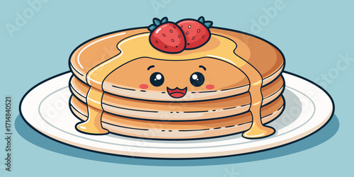vector pancake cartoon illustration, suitable for, logos, prints, stickers, Pancake logo template, suitable for restaurant, food truck and café