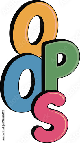 Colorful Oops text with 3d effect word message