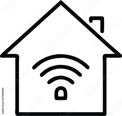 Digital Home Wi-Fi Outline Vector Icon for Smart House Network and Home Automation

