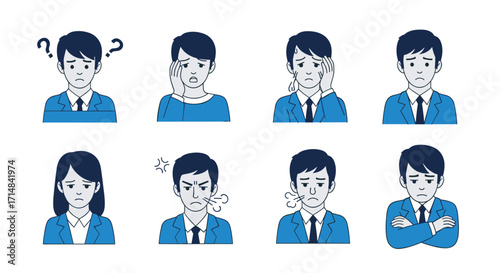 A collection of diverse facial expressions showing various human emotions and concerns.