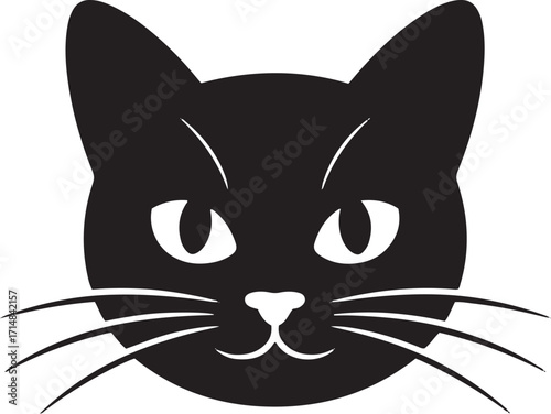 Black cat head silhouette with white eyes and whiskers