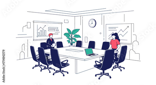 A team meeting is taking place in a modern conference room.
