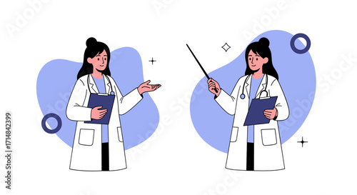 Two doctors presenting medical information and gesturing professionally during a consultation.