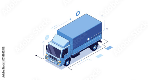 This animated isometric truck illustration showcases advanced logistics and delivery systems with futuristic technology.
