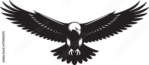 Black silhouette of a bald eagle in flight with wings spread