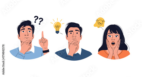 Understanding the confusion and realization process of three individuals during a brainstorming session.