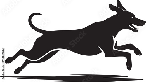 Black silhouette of a dog running with its mouth open