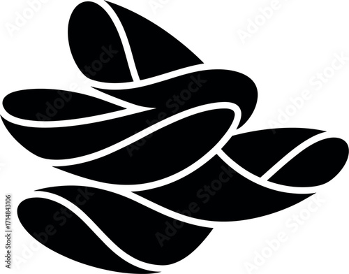 Black pasta shapes on white food abstract