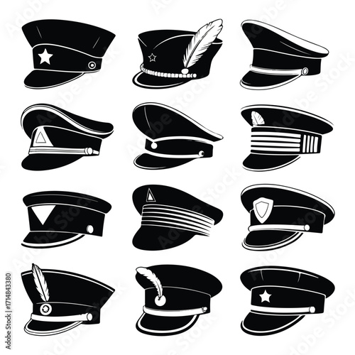 A retro vector fashion collection of black silhouette hat and mustache vintage design icons