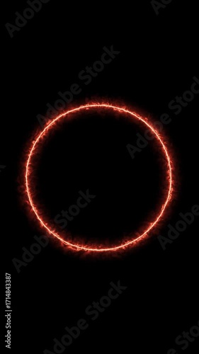 Neon glowing fire red circle icon . and glowing circle background .