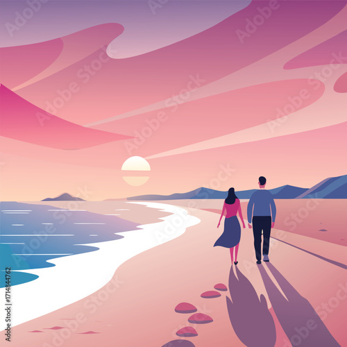 Romantic Sunset Stroll by Ocean