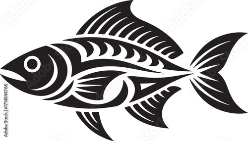 Black tribal style fish silhouette on white background
