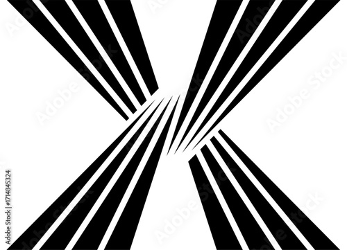 Vector striped letter X. Pattern of thick stripes. Sport design element. Striped vector background. Perspective.
