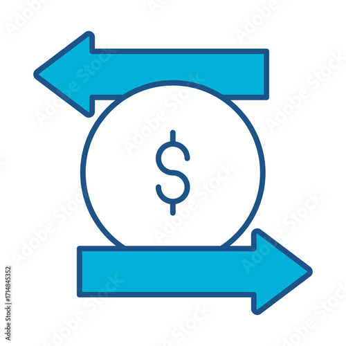 Money Transfer Icon In Blue Monochrome Flat Design, Vector Illustration