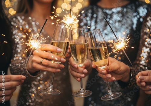 Champagne Glass Toast with Sparklers During Festive Celebration
