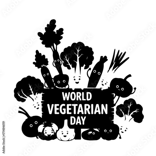Whimsical Black and White Vegetables Celebrating World Vegetarian Day