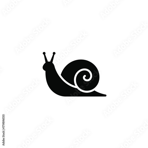 Silhouette of snail with coiled shell and extended antennae on a white background. EPS 10.