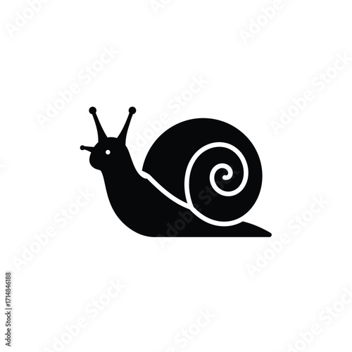 Silhouette of snail with coiled shell and extended antennae on a white background. EPS 10.