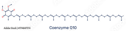 Coenzyme Q10 (Ubiquinone-10, CoQ10) molecule. Antioxidant and mitochondrial cofactor, electron carrier
