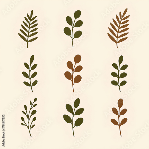 Elegant botanical leaves pattern in earthy tones for design