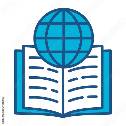 Book Icon In Blue Monochrome Flat Design, Vector Illustration