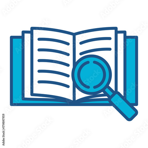 Research Icon In Blue Monochrome Flat Design, Vector Illustration