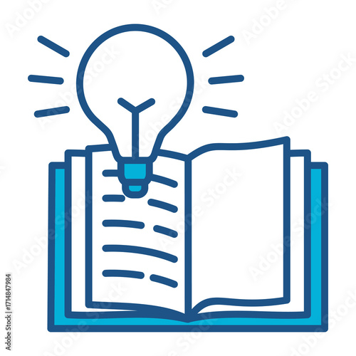 Open Book Icon In Blue Monochrome Flat Design, Vector Illustration