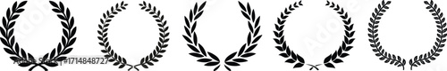 Laurel wreath collection vector set. Classic Roman Greek victory laurel branches, black olive leaf garlands, award emblem elements, elegant prestige heraldic symbol bundle for logo badge label design