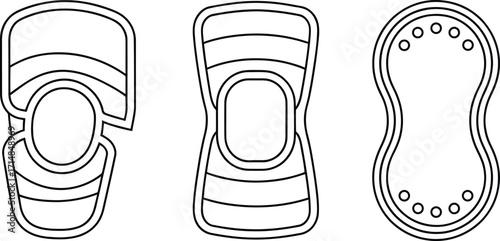 Cartoon depiction of different knee pad styles outlined in black vector